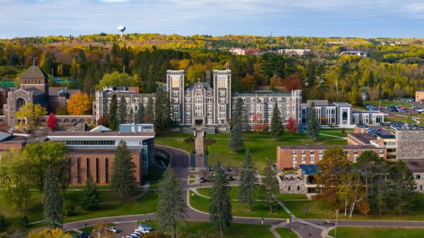 Drone photo of the St. Scholastica Duluth campus.