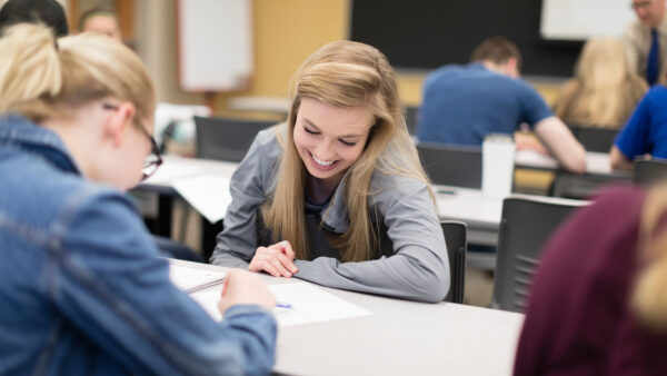 Students studying in a classroom setting at The College of St. Scholastica.