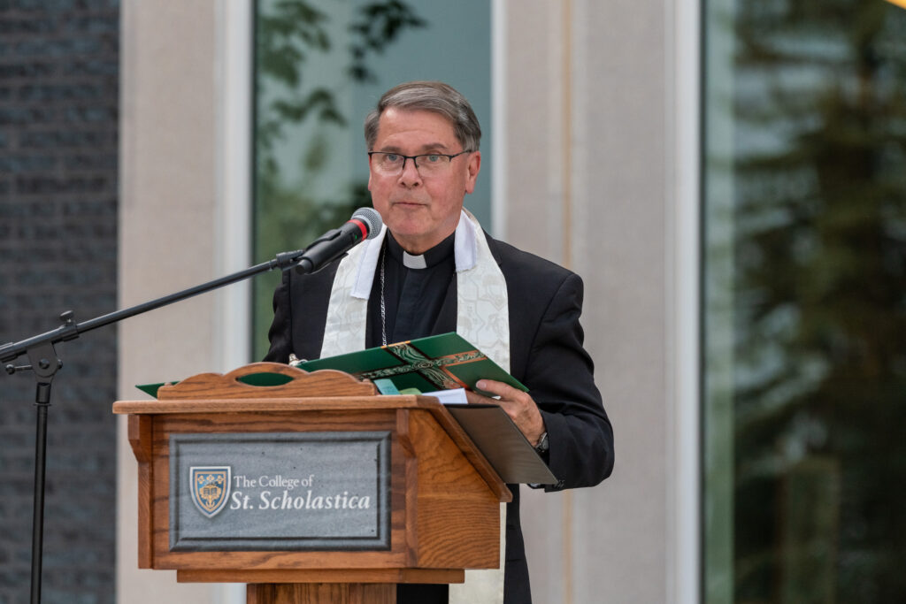 Bishop Daniel Felton speaks at the Student Center opening