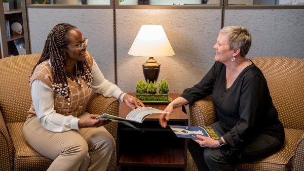 St. Scholastica's Career Services Director, Mary Anderson, preparing a student for an internship.