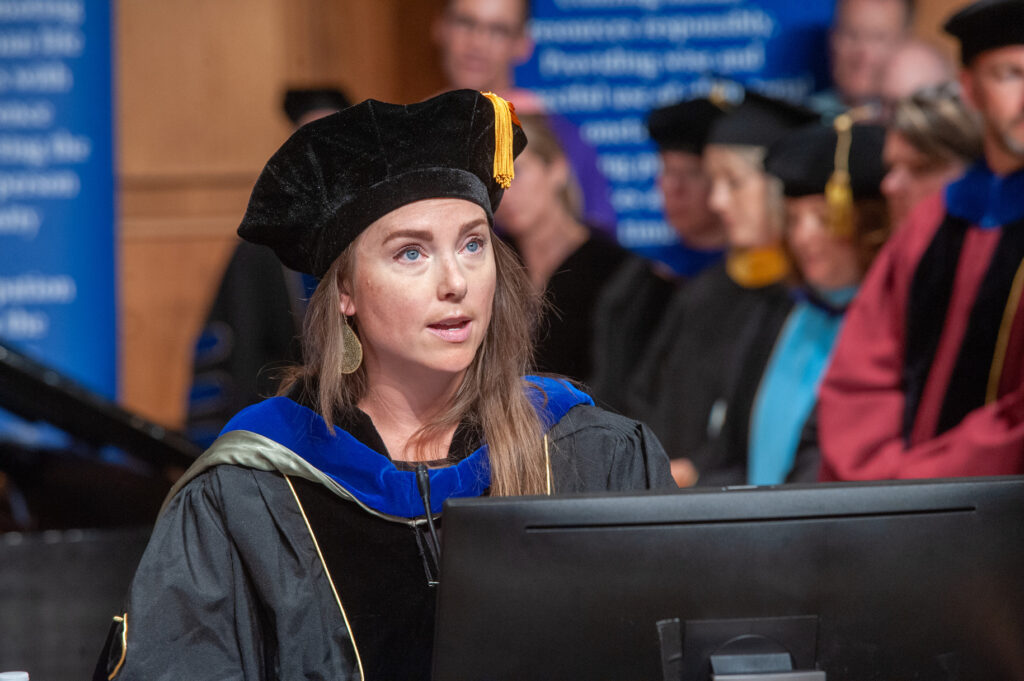 Faculty addresses students at Convocation.