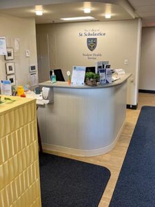 Photo of the front desk at St. Scholastica's Student Health Services